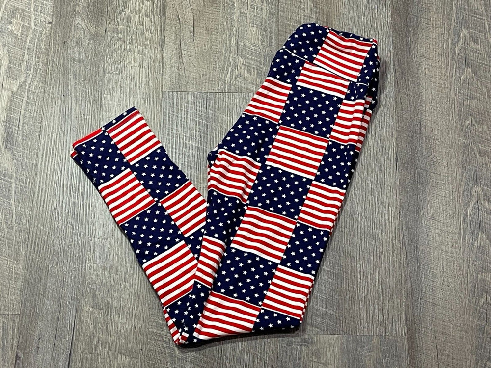 LuLaRoe Americana Red White Blue Stars & Stripes Stretch Leggings One Size